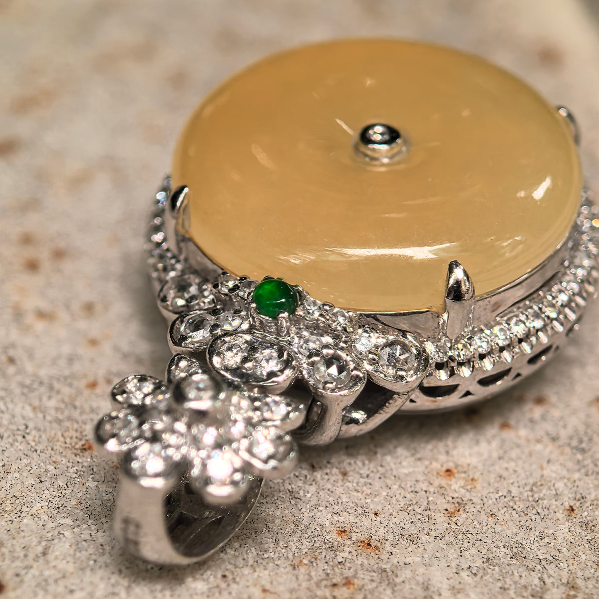 Icy Bright Yellow Jadeite Peace Pendant with 18K Gold and Diamonds