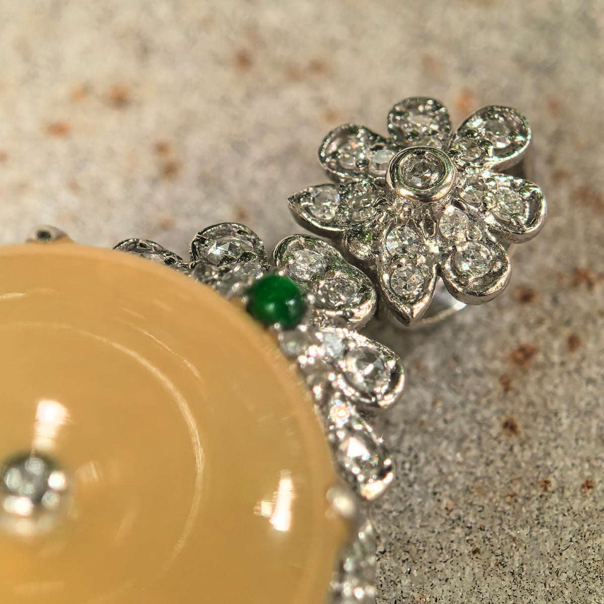 Icy Bright Yellow Jadeite Peace Pendant with 18K Gold and Diamonds