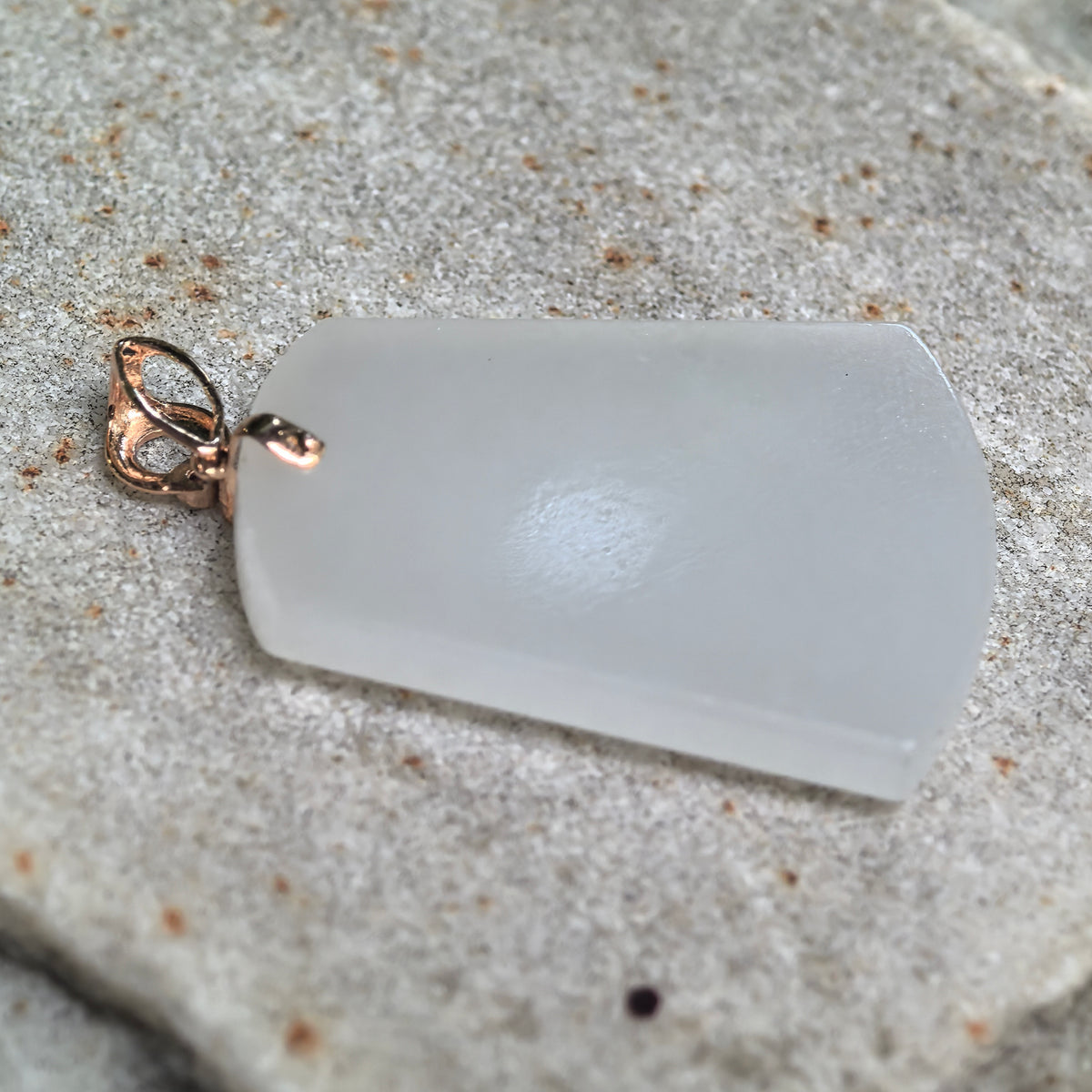 White Tapered Plain Plaque Pendant with 18K Gold Bail