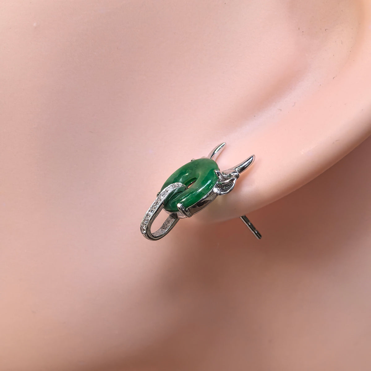 Icy Glutinous Green Jadeite Little Devil Stud Earrings
