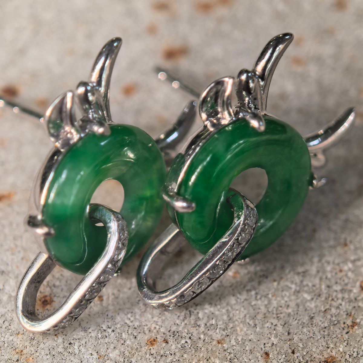 Icy Glutinous Green Jadeite Little Devil Stud Earrings