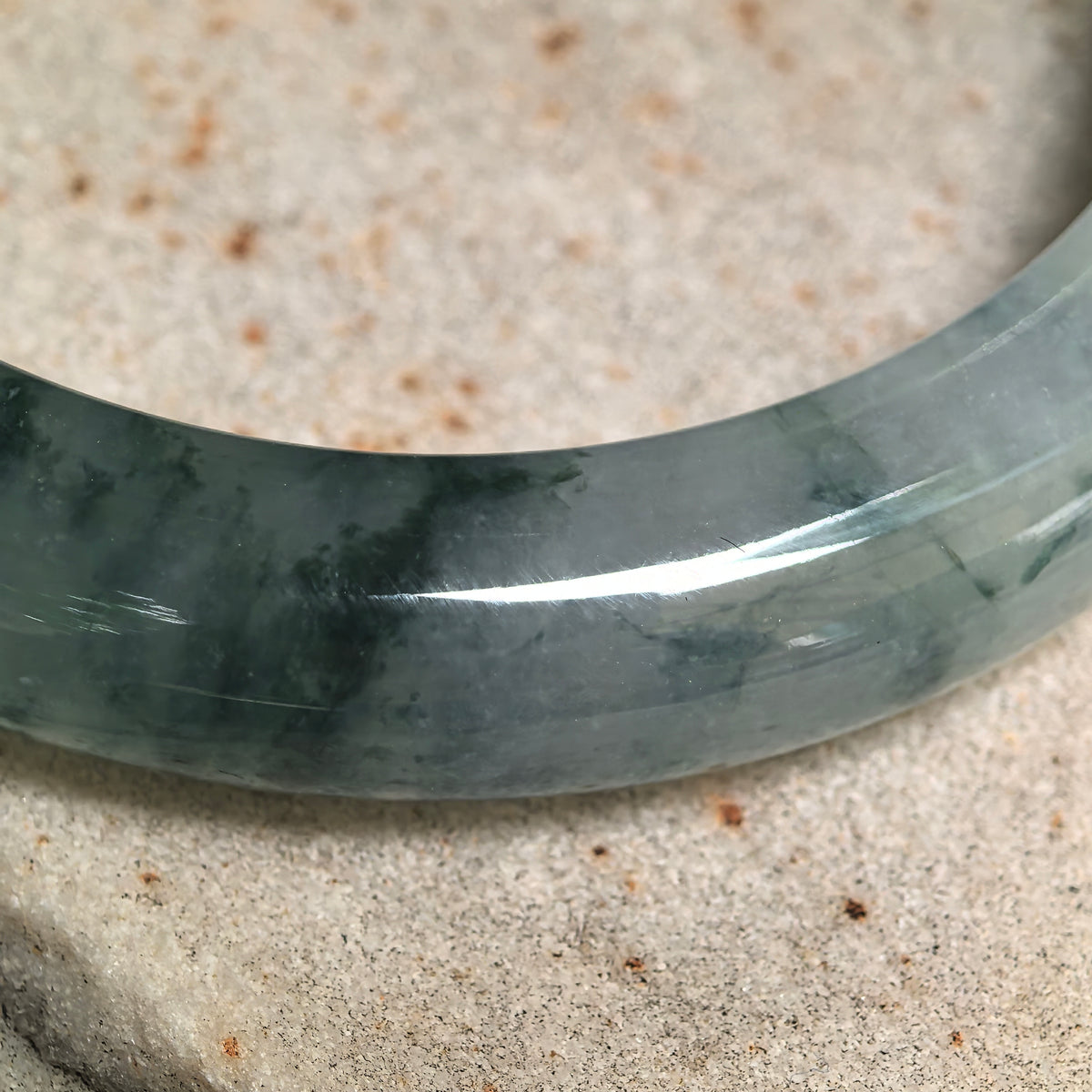 Icy Glutinous Dark Green Floating Flower D-Shape Jadeite Bangle -54mm