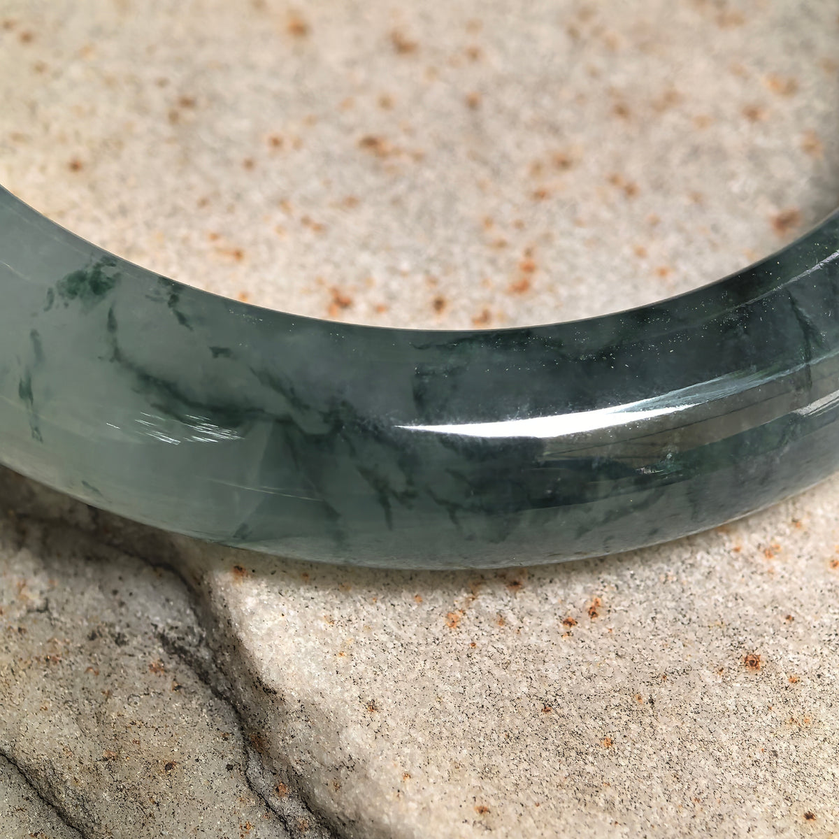 Icy Glutinous Dark Green Floating Flower D-Shape Jadeite Bangle -54mm