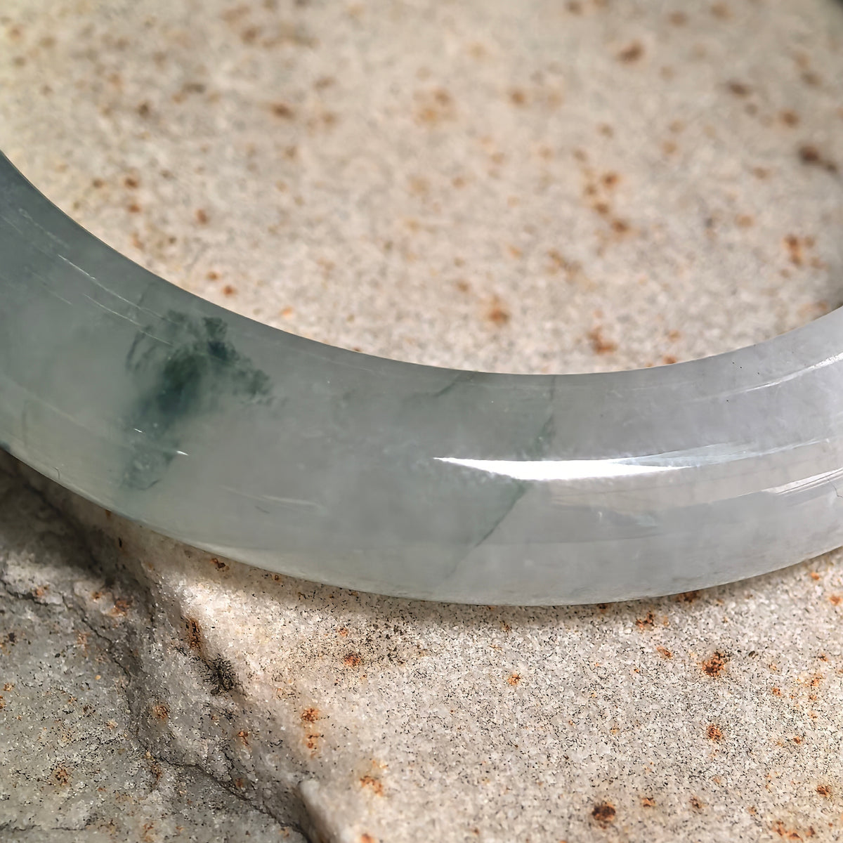 Icy Glutinous Dark Green Floating Flower D-Shape Jadeite Bangle -54mm