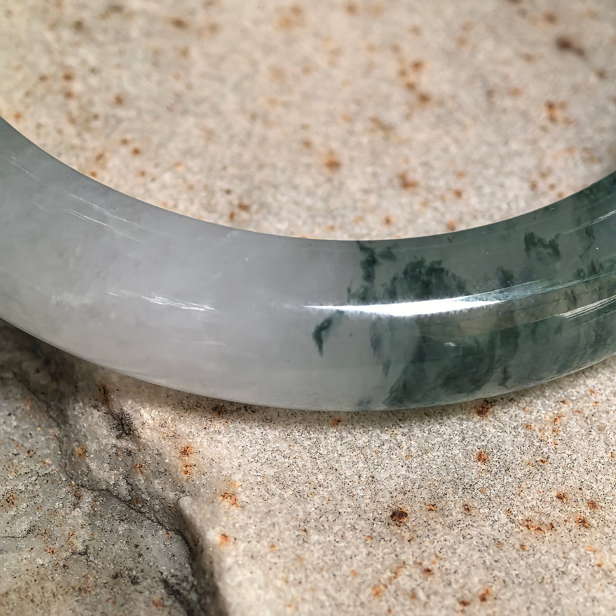 Icy Glutinous Dark Green Floating Flower D-Shape Jadeite Bangle -54mm