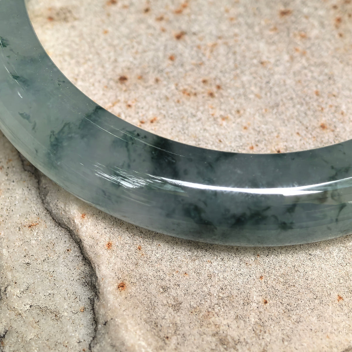 Icy Glutinous Dark Green Floating Flower D-Shape Jadeite Bangle -54mm