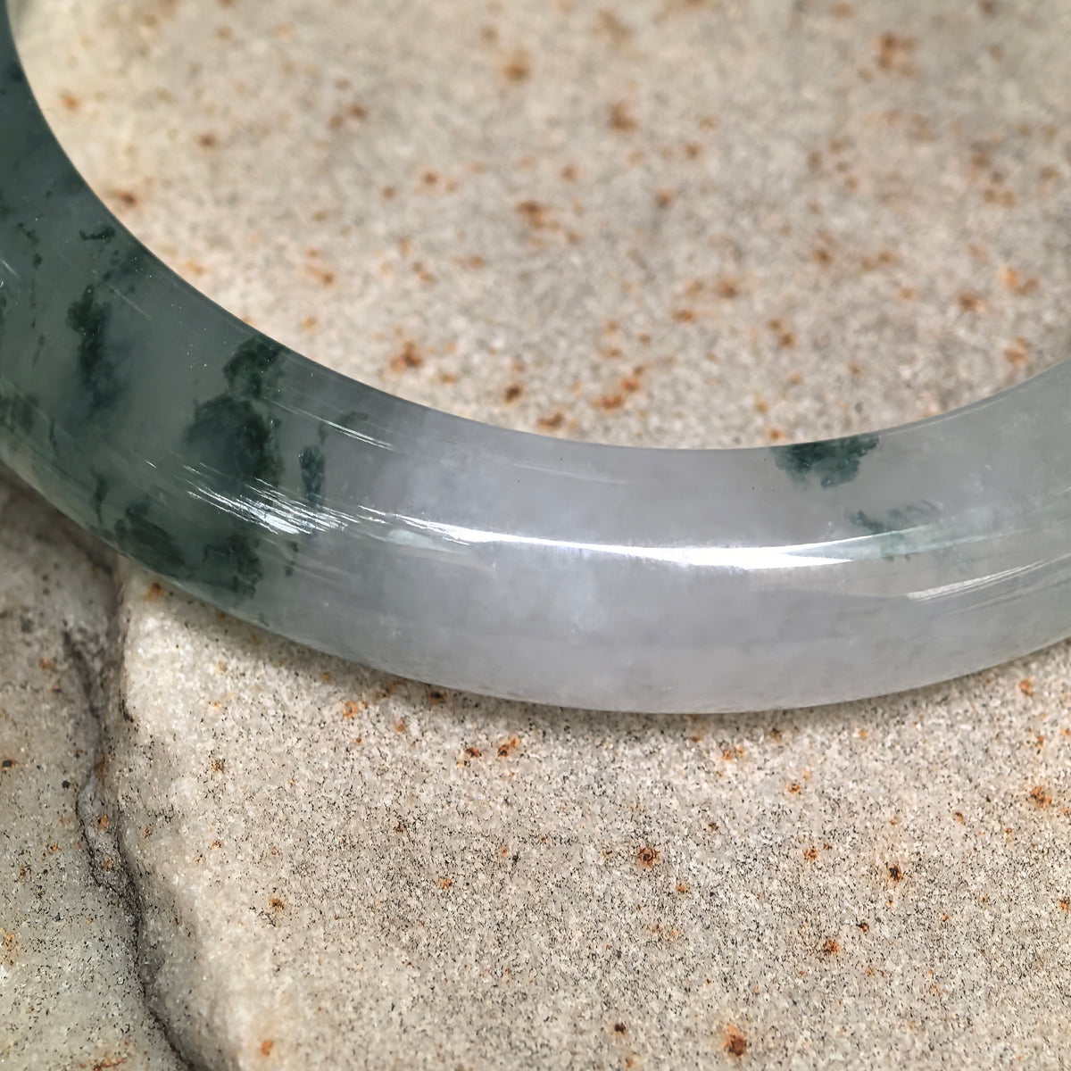Icy Glutinous Dark Green Floating Flower D-Shape Jadeite Bangle -54mm