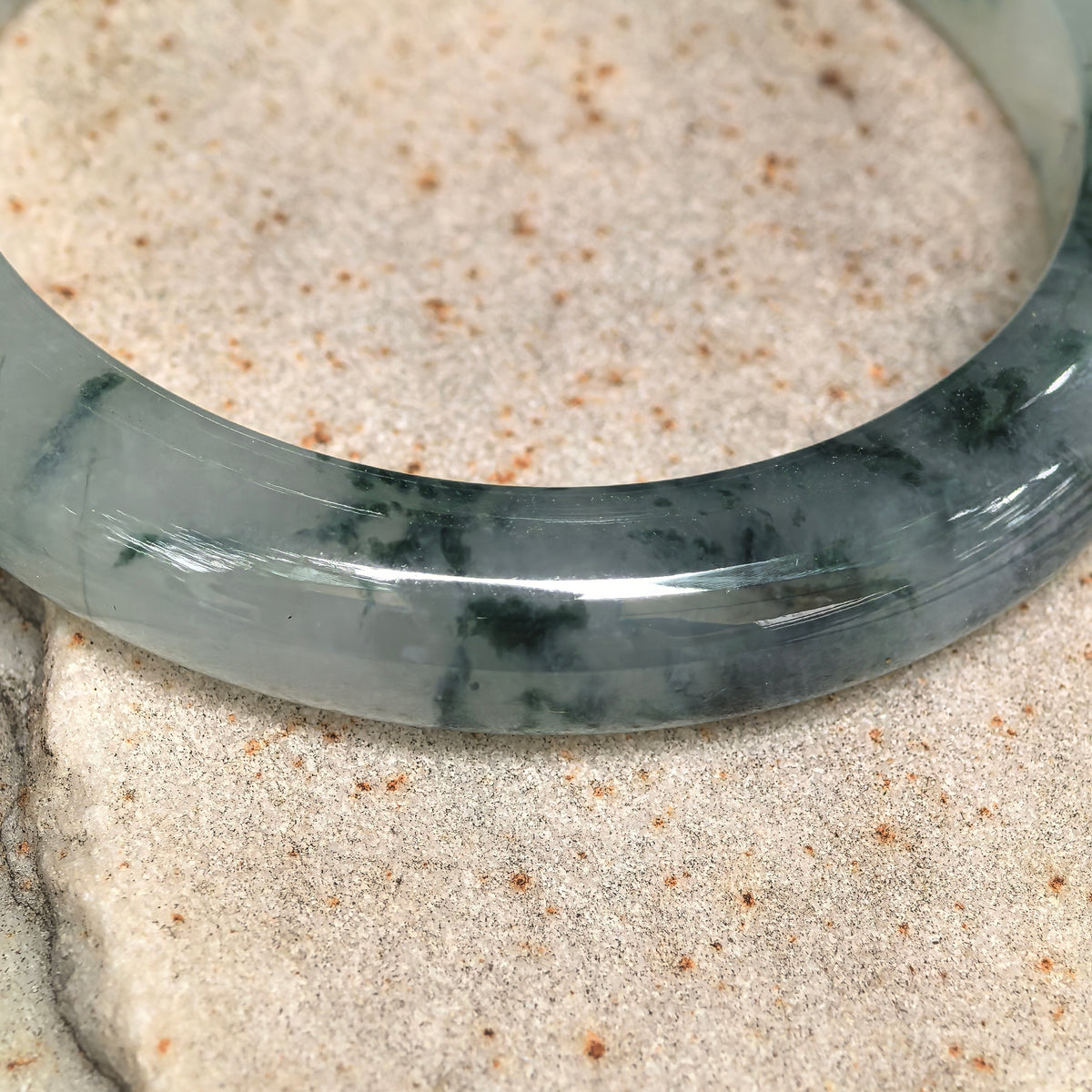 Icy Glutinous Dark Green Floating Flower D-Shape Jadeite Bangle -54mm