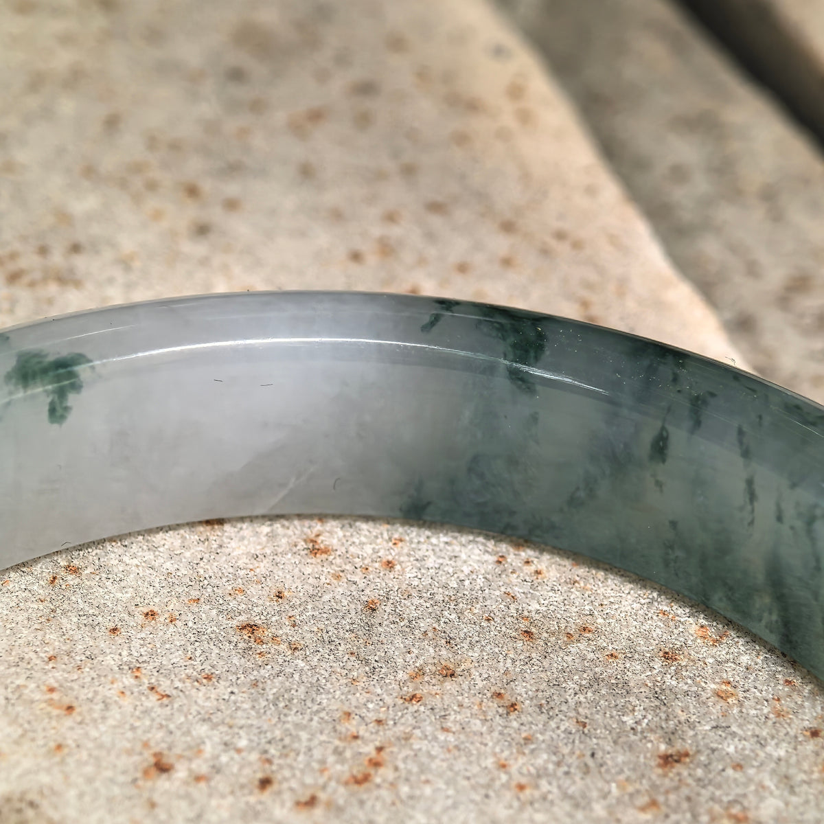 Icy Glutinous Dark Green Floating Flower D-Shape Jadeite Bangle -54mm
