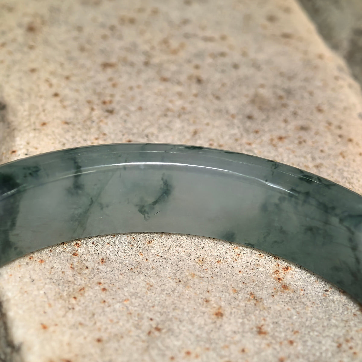 Icy Glutinous Dark Green Floating Flower D-Shape Jadeite Bangle -54mm