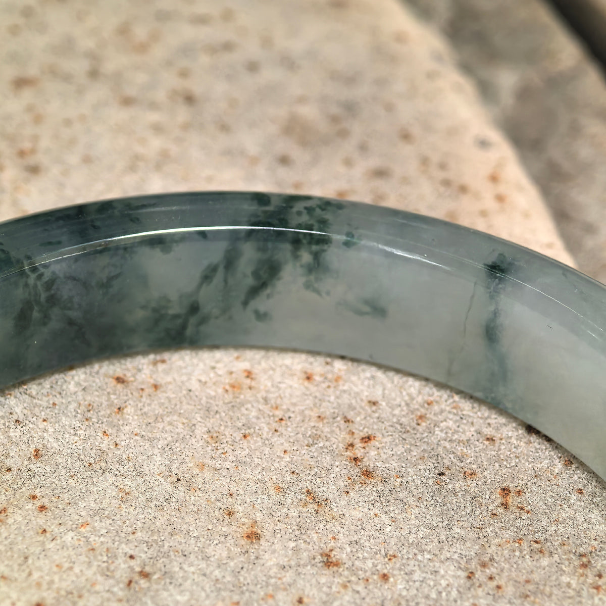 Icy Glutinous Dark Green Floating Flower D-Shape Jadeite Bangle -54mm