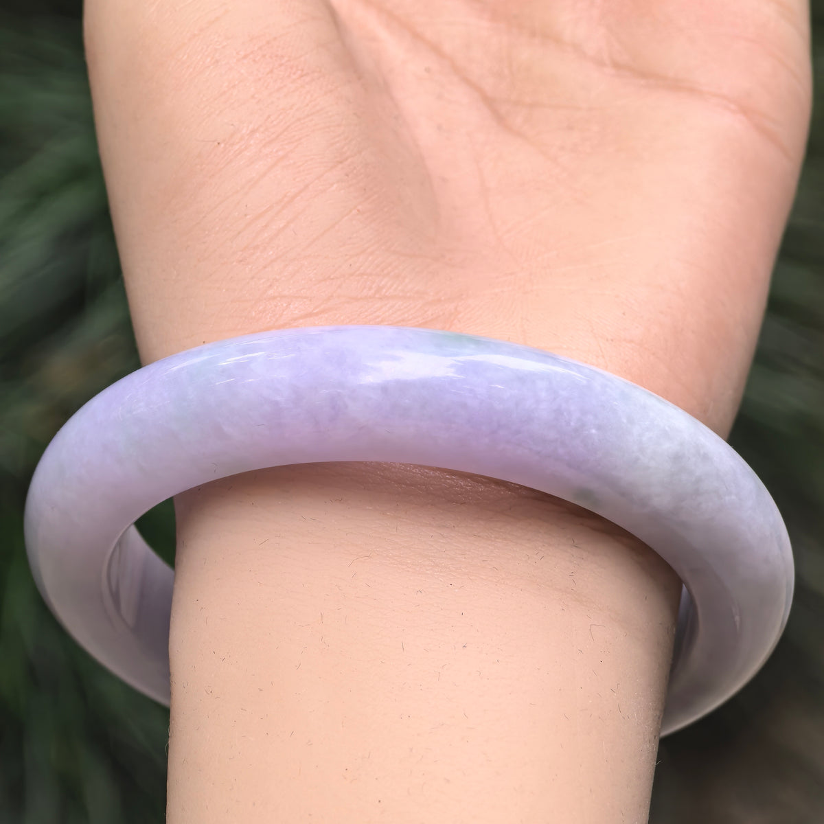 Glutinous Pale Lavender D-Shape Jadeite Bangle -59mm