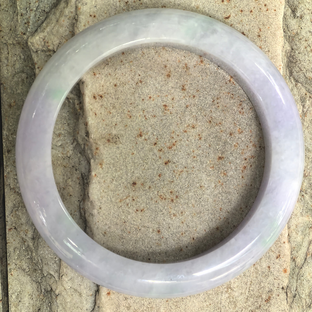 Glutinous Pale Lavender D-Shape Jadeite Bangle -59mm