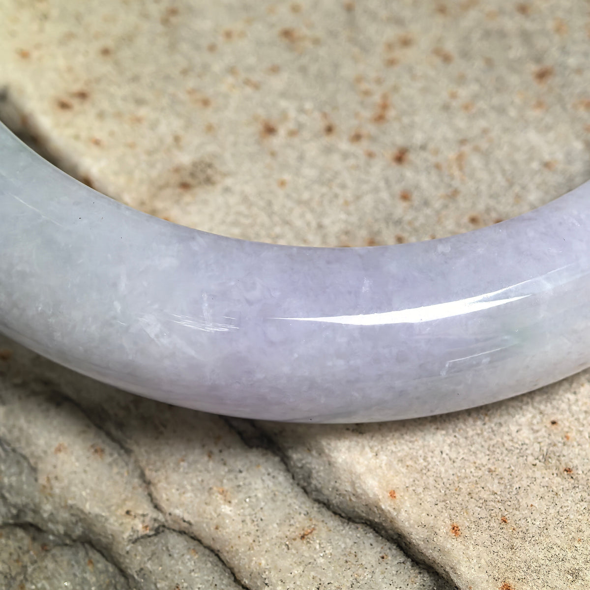 Glutinous Pale Lavender D-Shape Jadeite Bangle -59mm