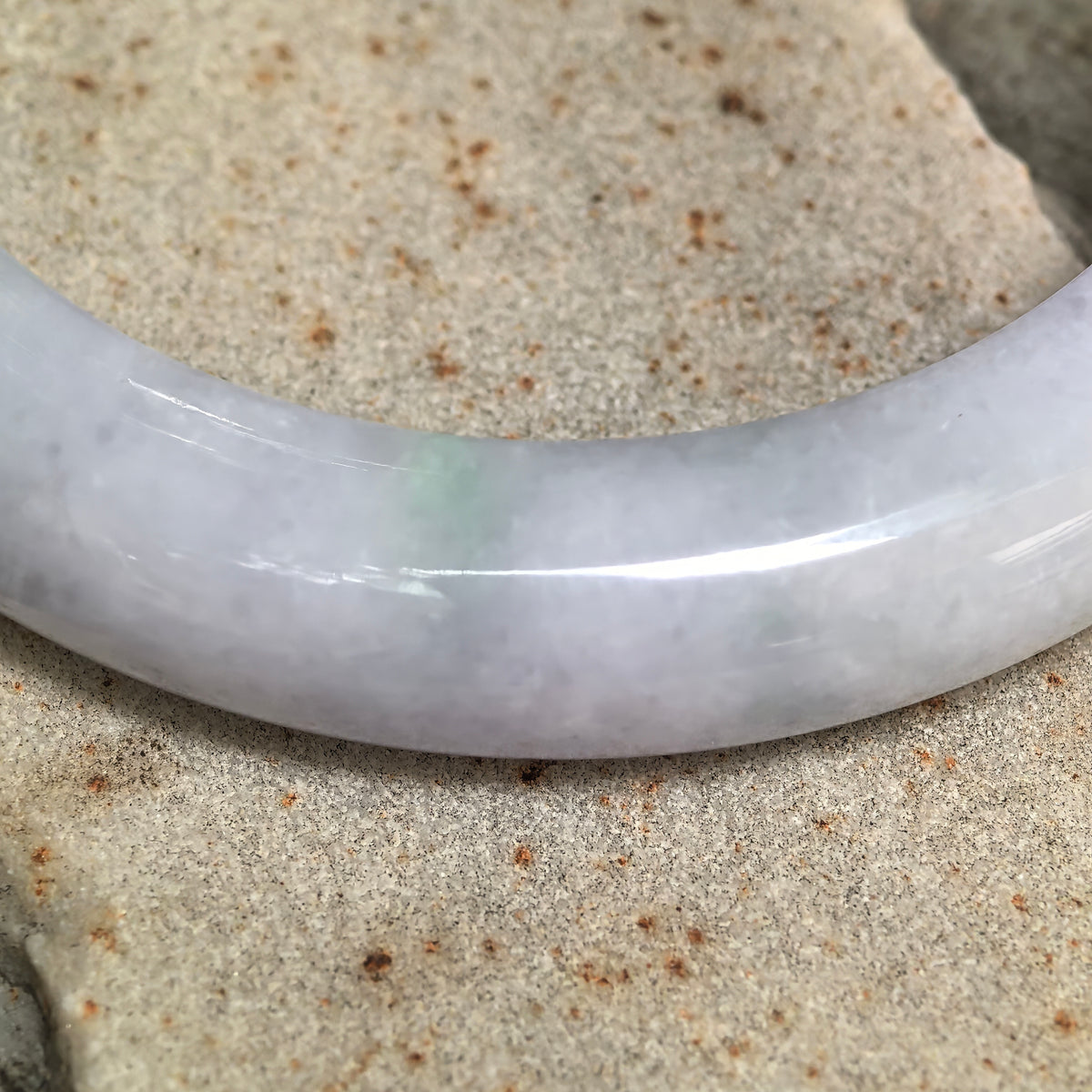 Glutinous Pale Lavender D-Shape Jadeite Bangle -59mm