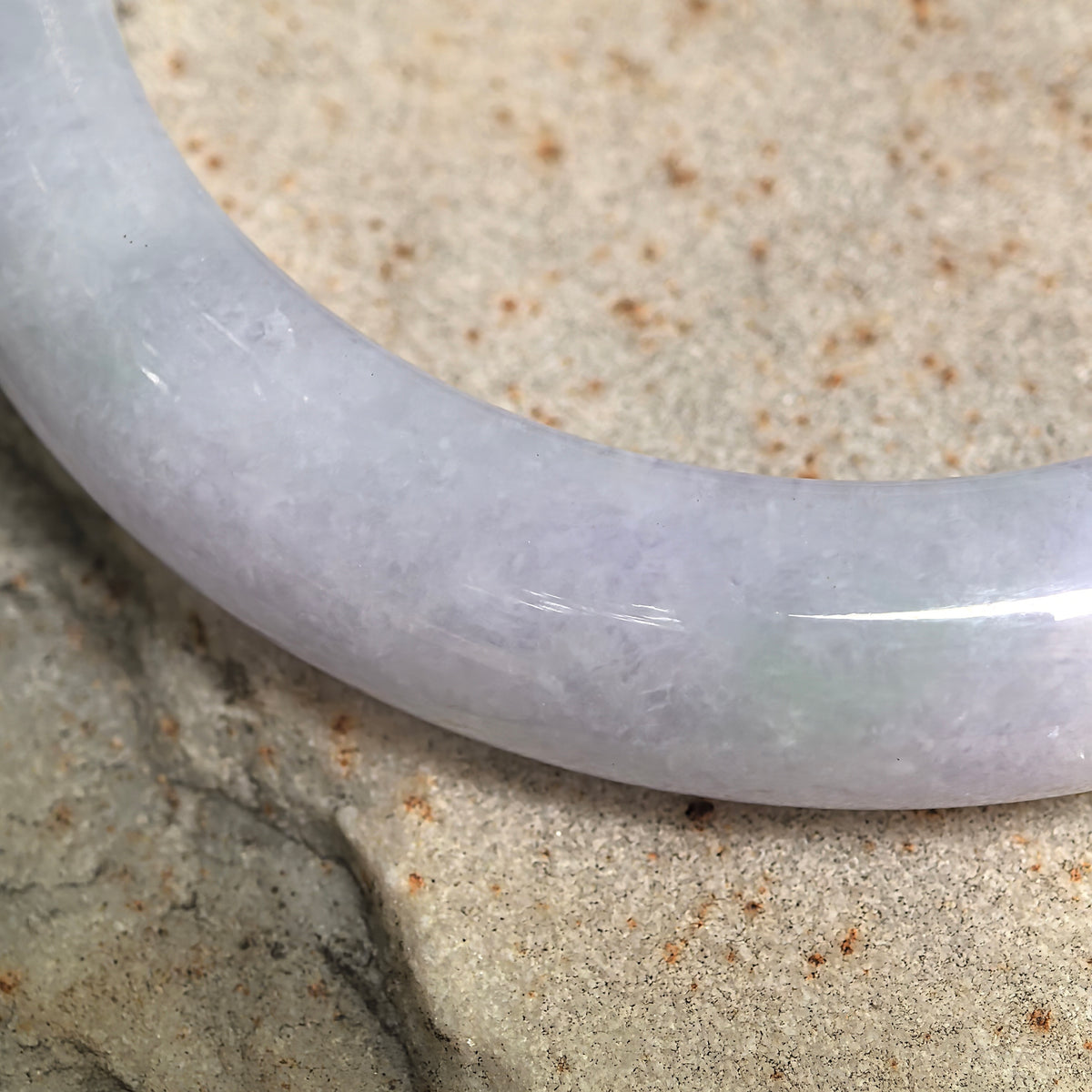 Glutinous Pale Lavender D-Shape Jadeite Bangle -59mm