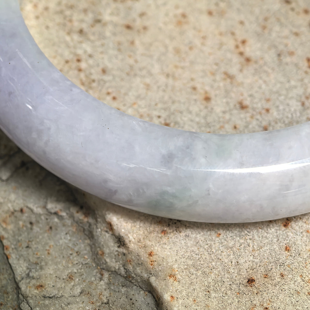 Glutinous Pale Lavender D-Shape Jadeite Bangle -59mm