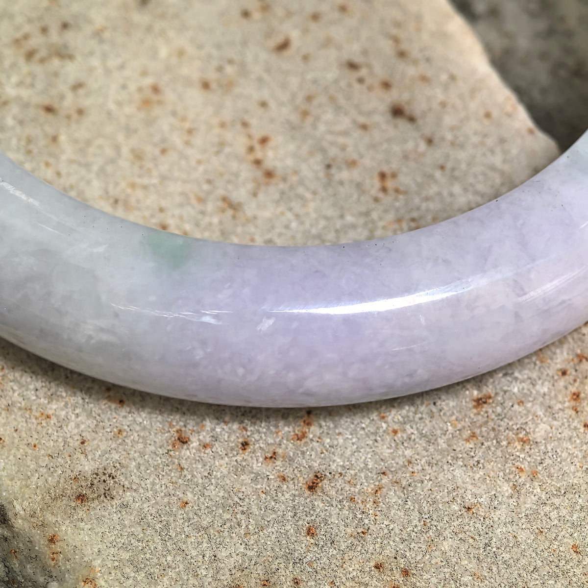Glutinous Pale Lavender D-Shape Jadeite Bangle -59mm