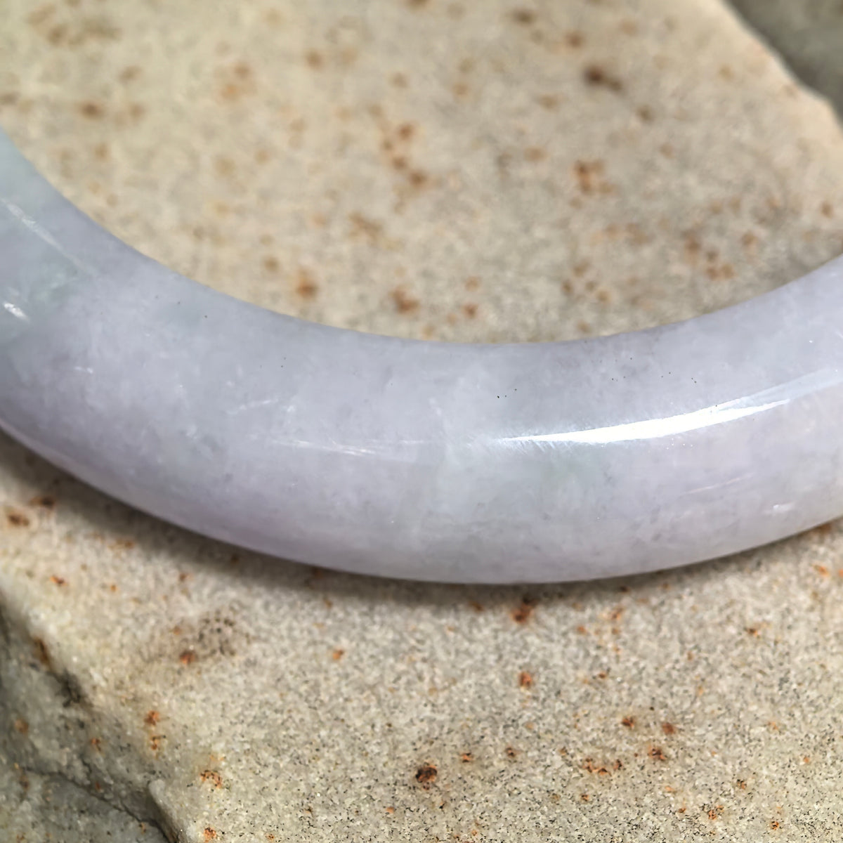 Glutinous Pale Lavender D-Shape Jadeite Bangle -59mm