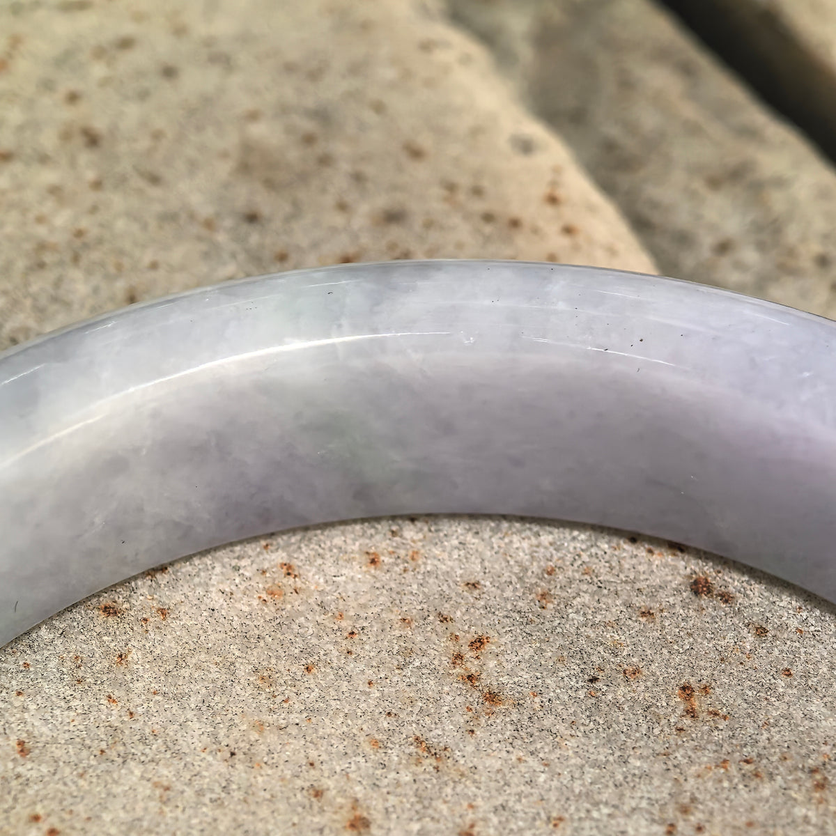 Glutinous Pale Lavender D-Shape Jadeite Bangle -59mm