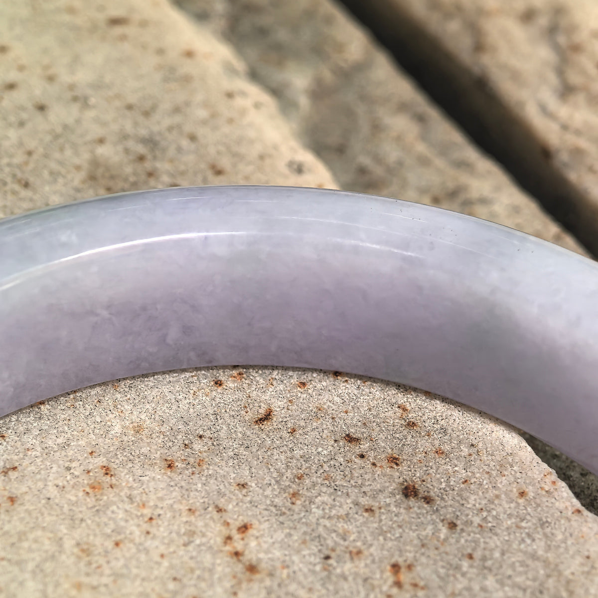 Glutinous Pale Lavender D-Shape Jadeite Bangle -59mm