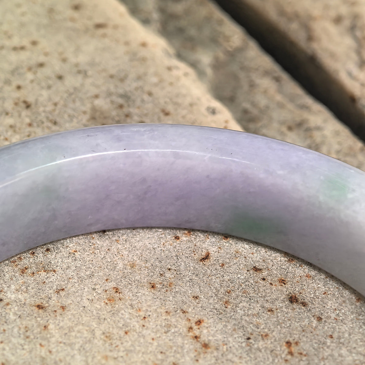 Glutinous Pale Lavender D-Shape Jadeite Bangle -59mm
