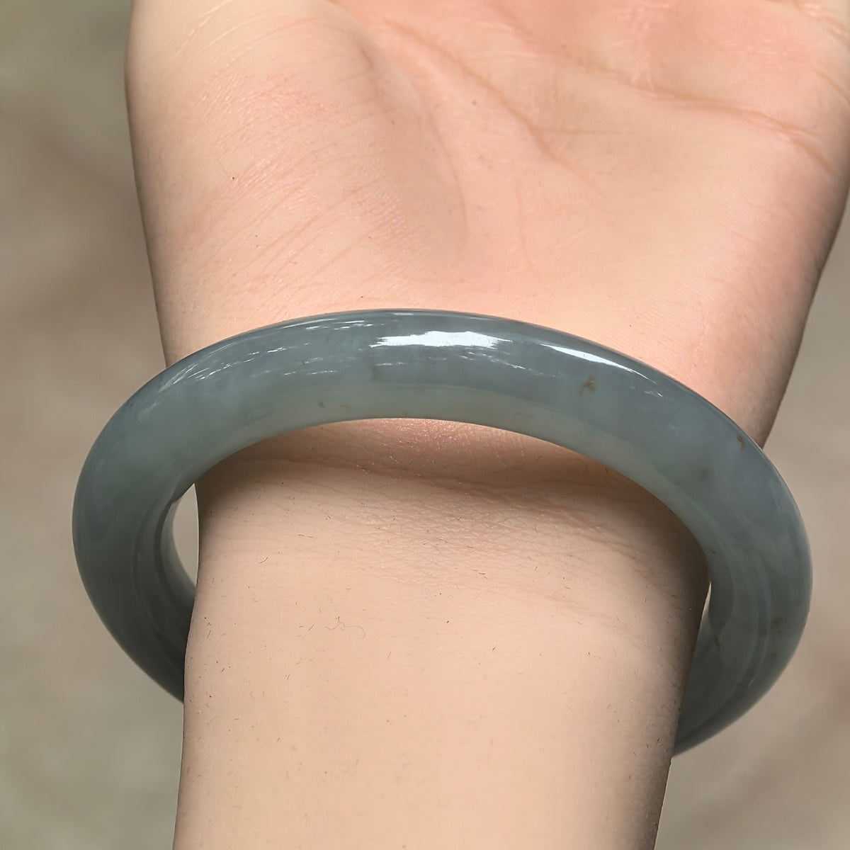 Icy Glutinous Blue-Green Round Jadeite Bangle -56mm