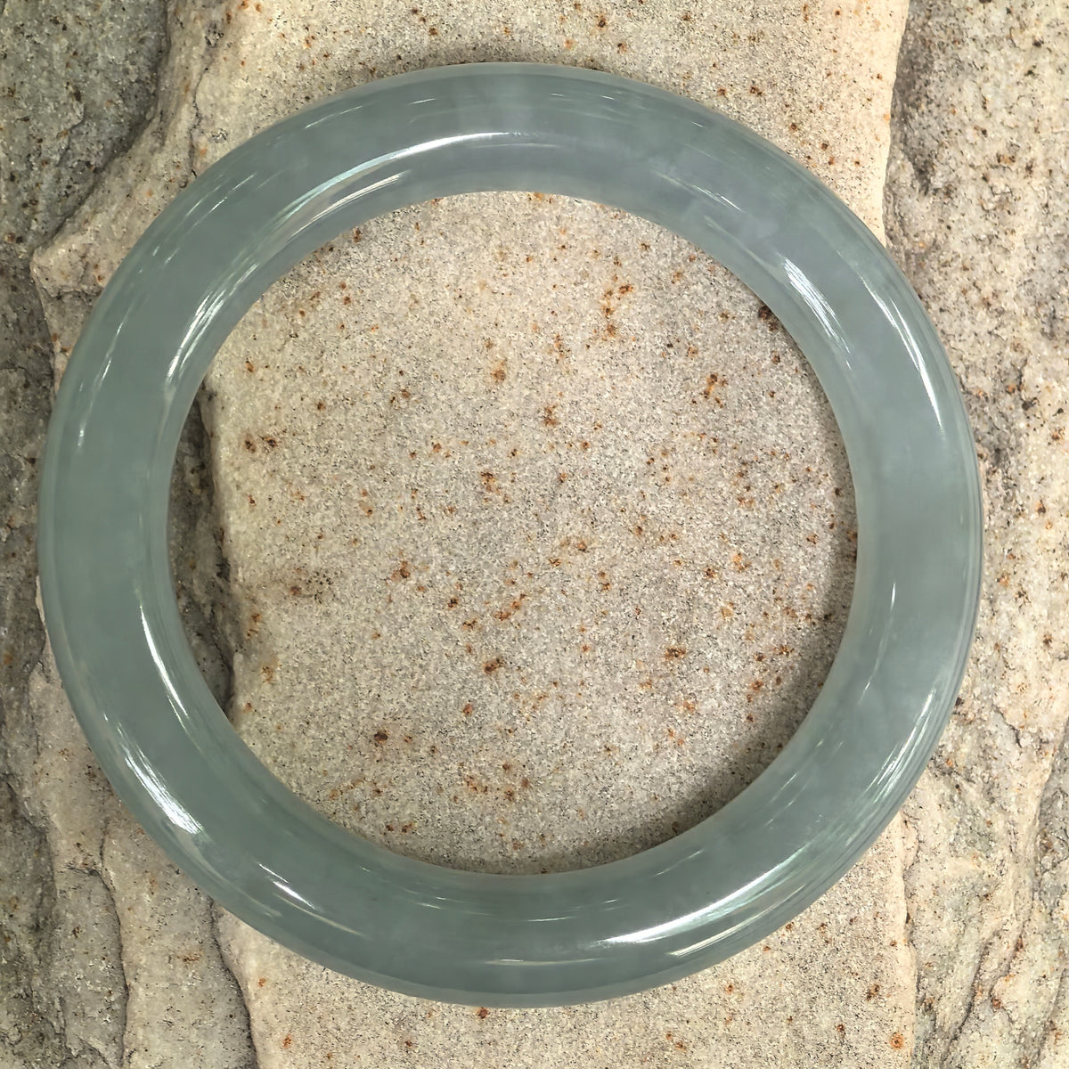 Icy Glutinous Blue-Green Round Jadeite Bangle -56mm