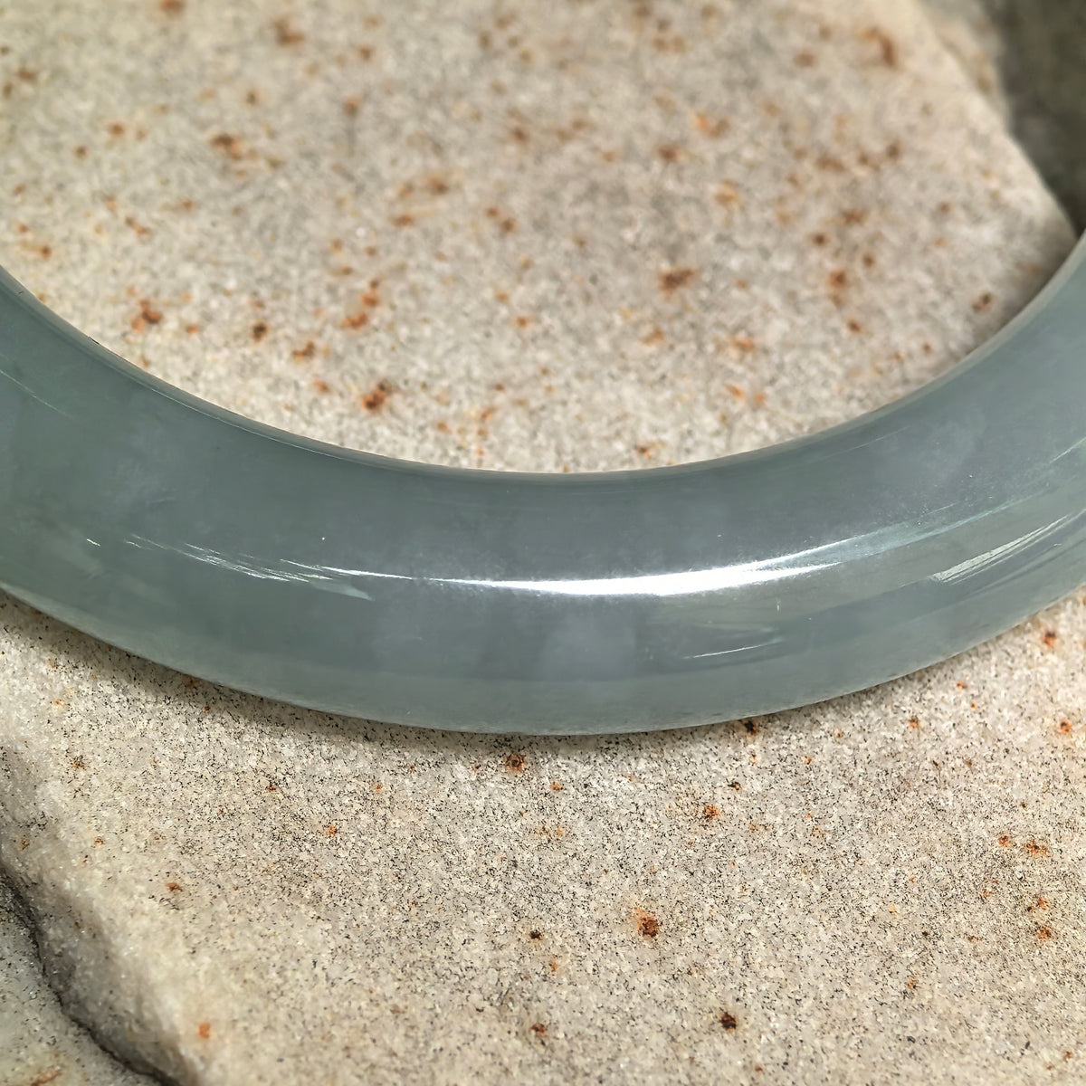 Icy Glutinous Blue-Green Round Jadeite Bangle -56mm
