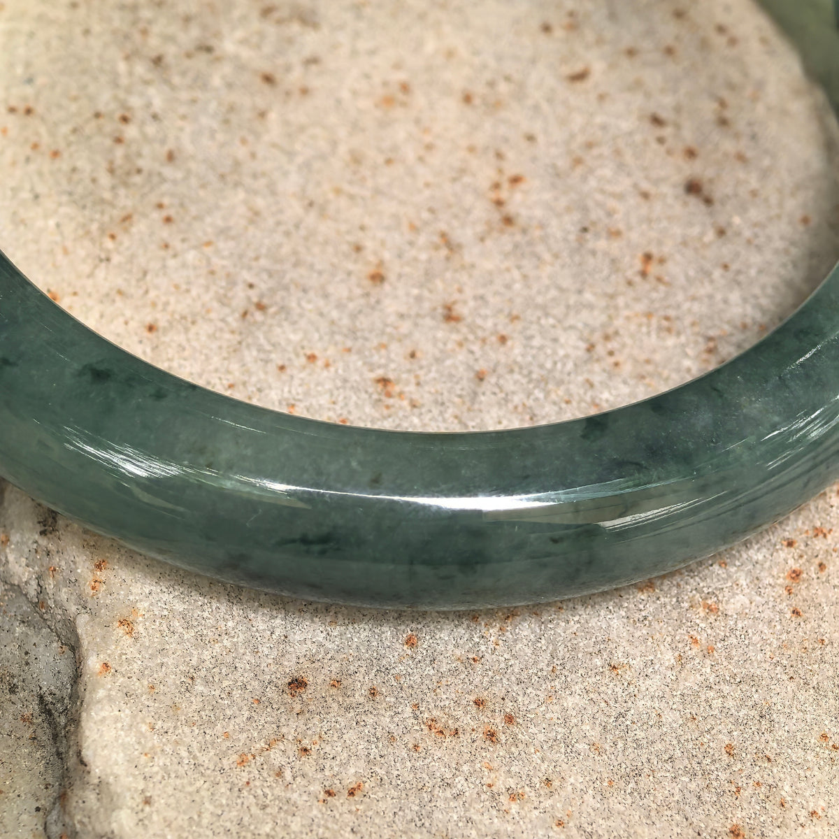 Glutinous Deep Green Floating Flower D-Shape Jadeite Bangle -60mm