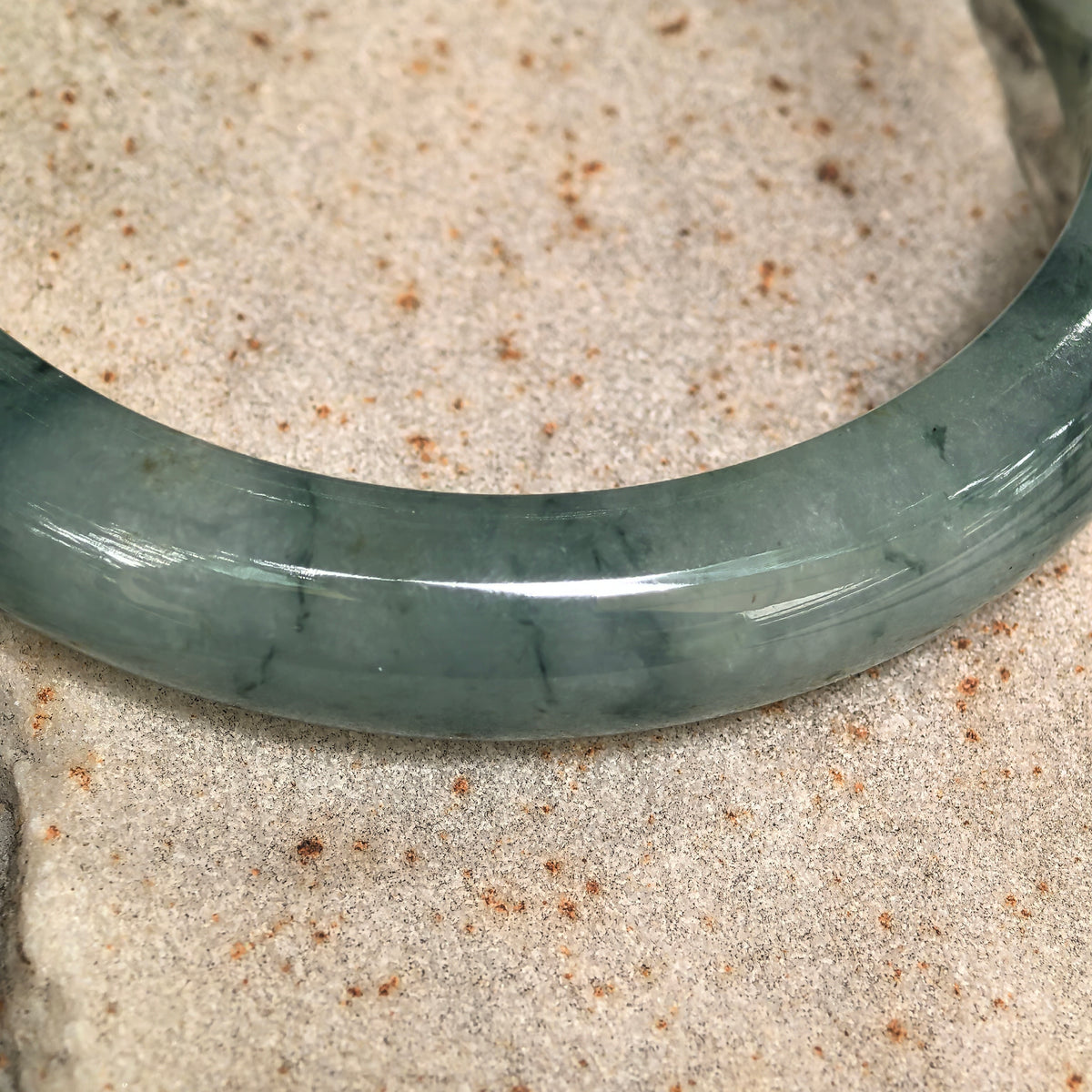 Glutinous Deep Green Floating Flower D-Shape Jadeite Bangle -60mm