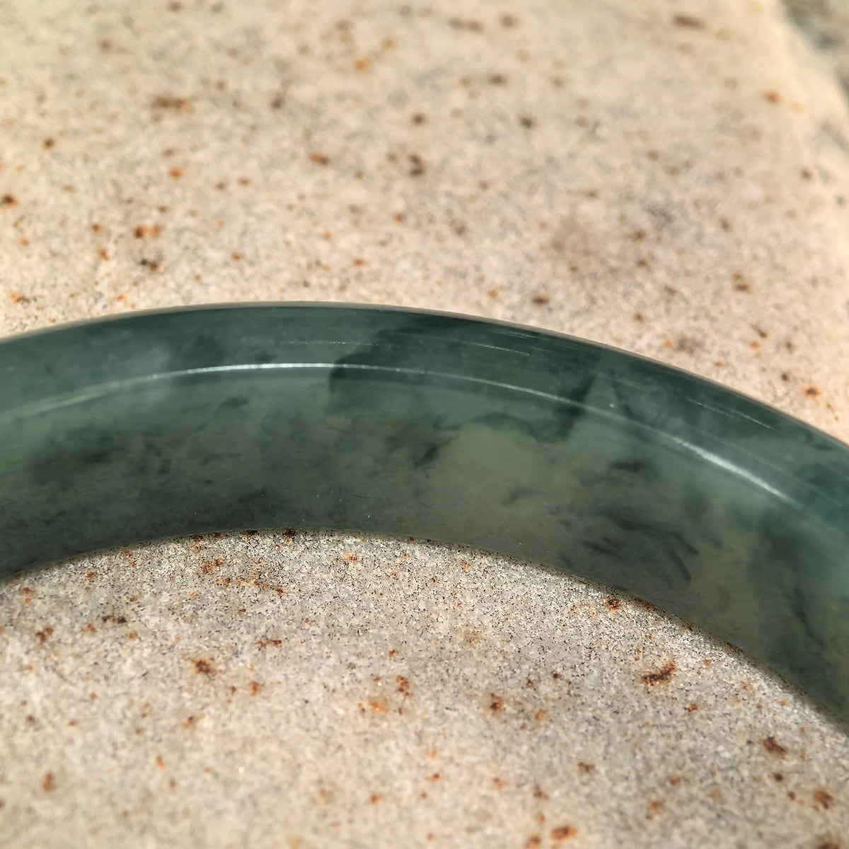 Glutinous Deep Green Floating Flower D-Shape Jadeite Bangle -60mm