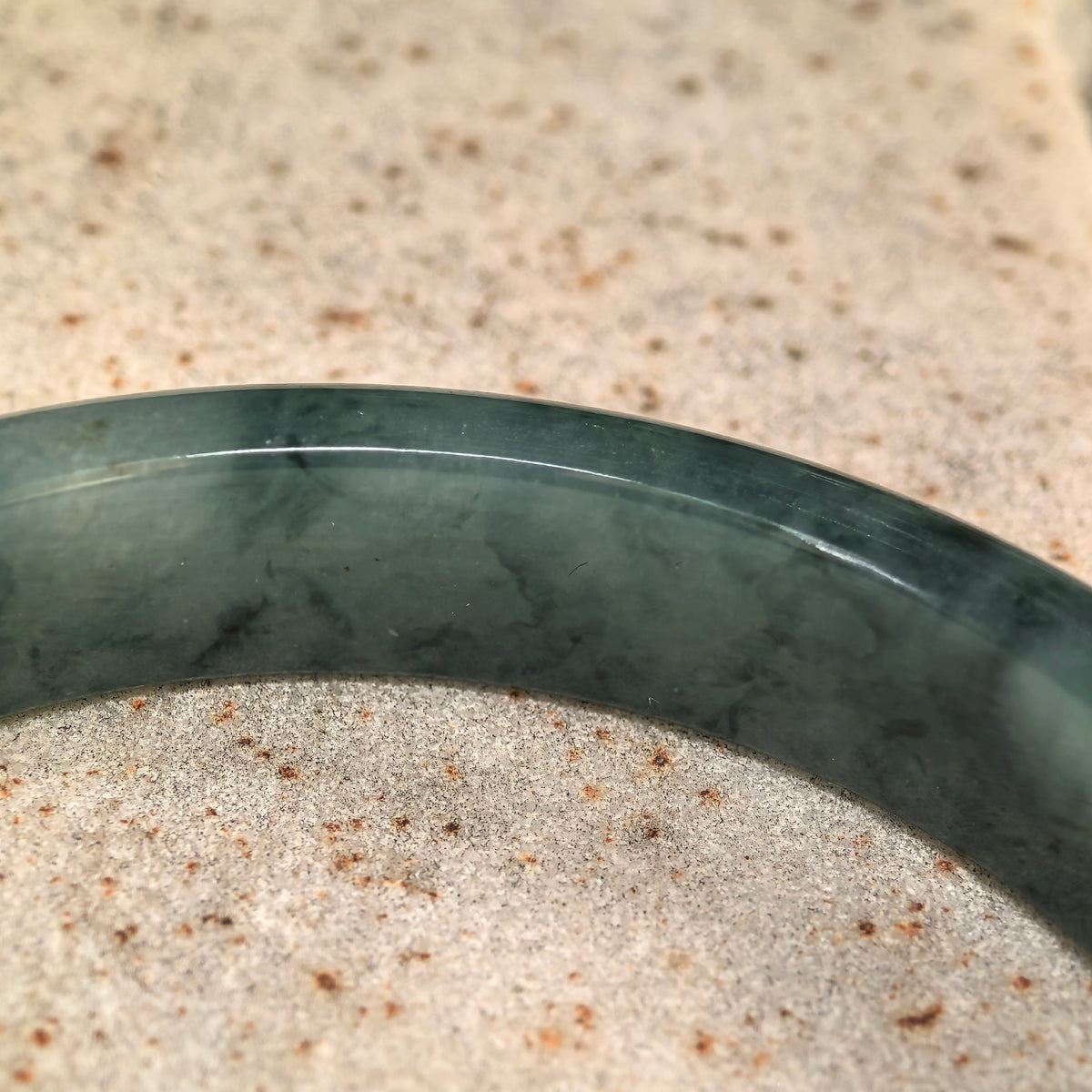Glutinous Deep Green Floating Flower D-Shape Jadeite Bangle -60mm