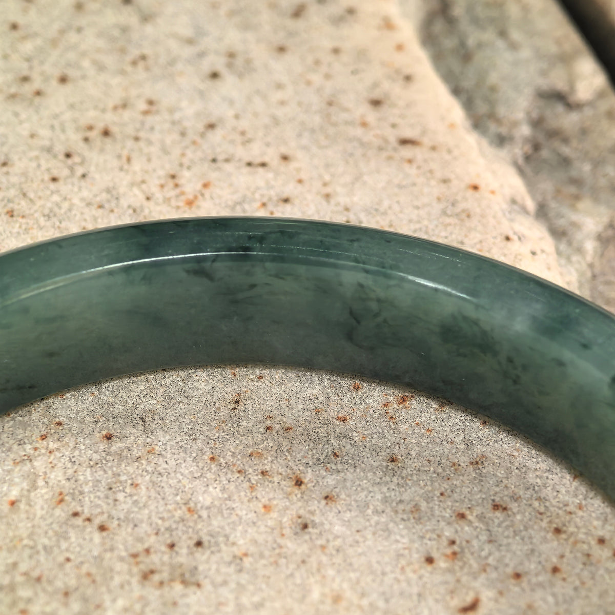 Glutinous Deep Green Floating Flower D-Shape Jadeite Bangle -60mm