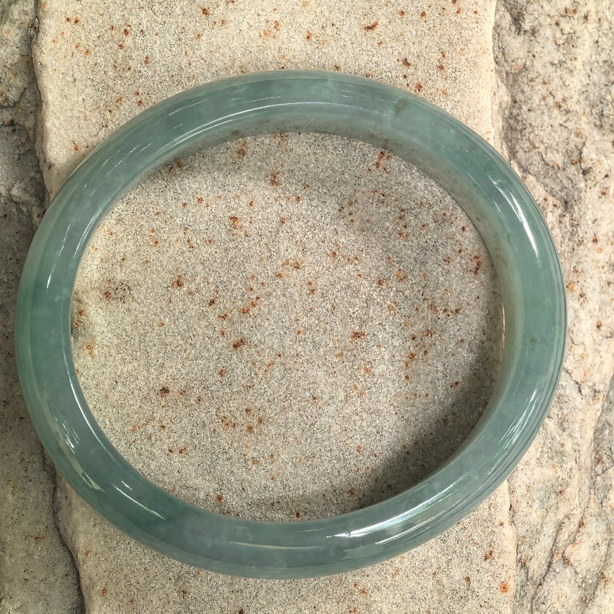 Glutinous Blue-Green Oval Jadeite Bangle -51mm