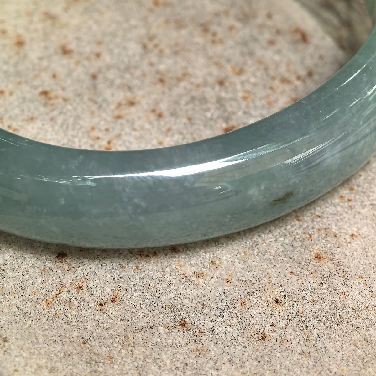 Glutinous Blue-Green Oval Jadeite Bangle -51mm