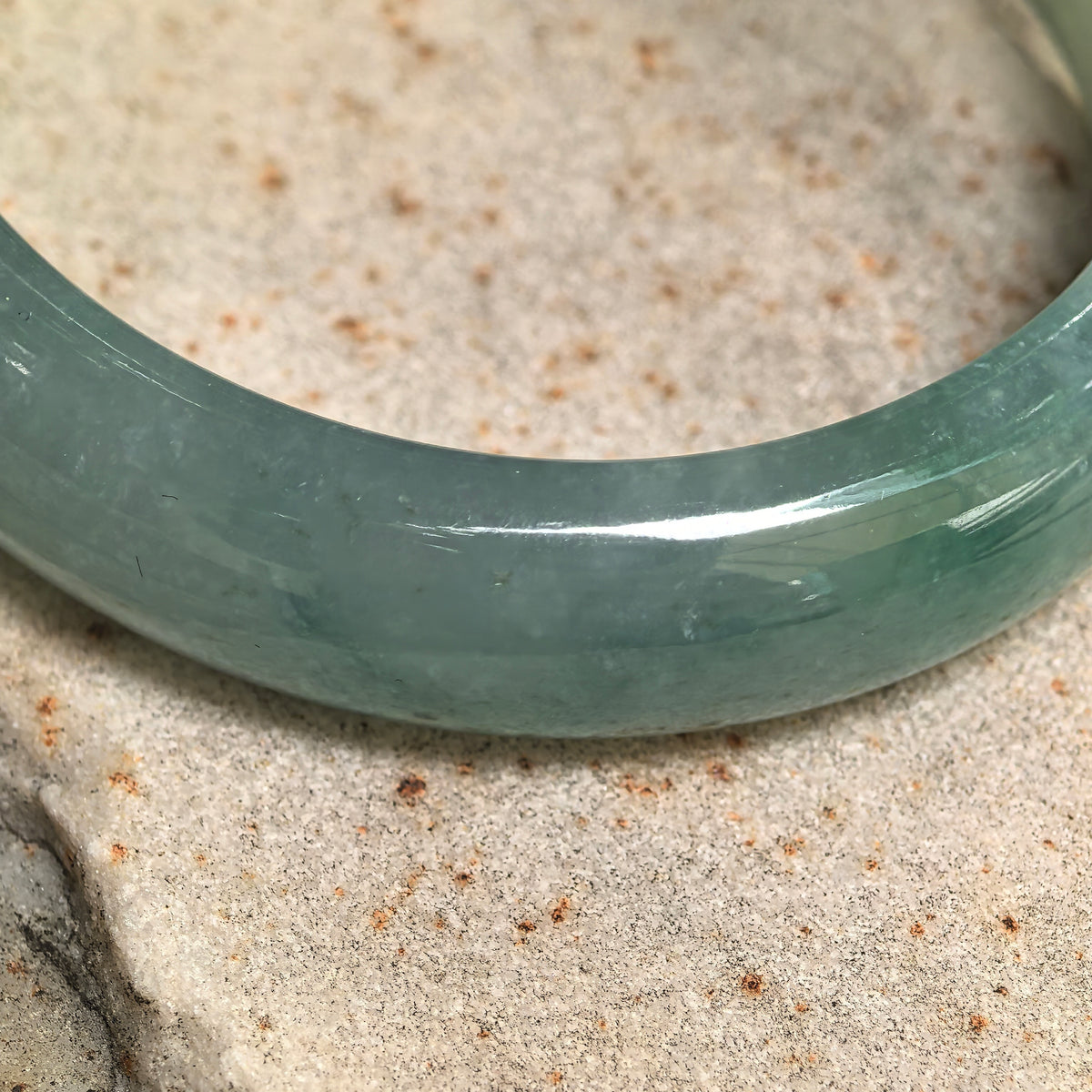 Glutinous Blue-Green Oval Jadeite Bangle -51mm
