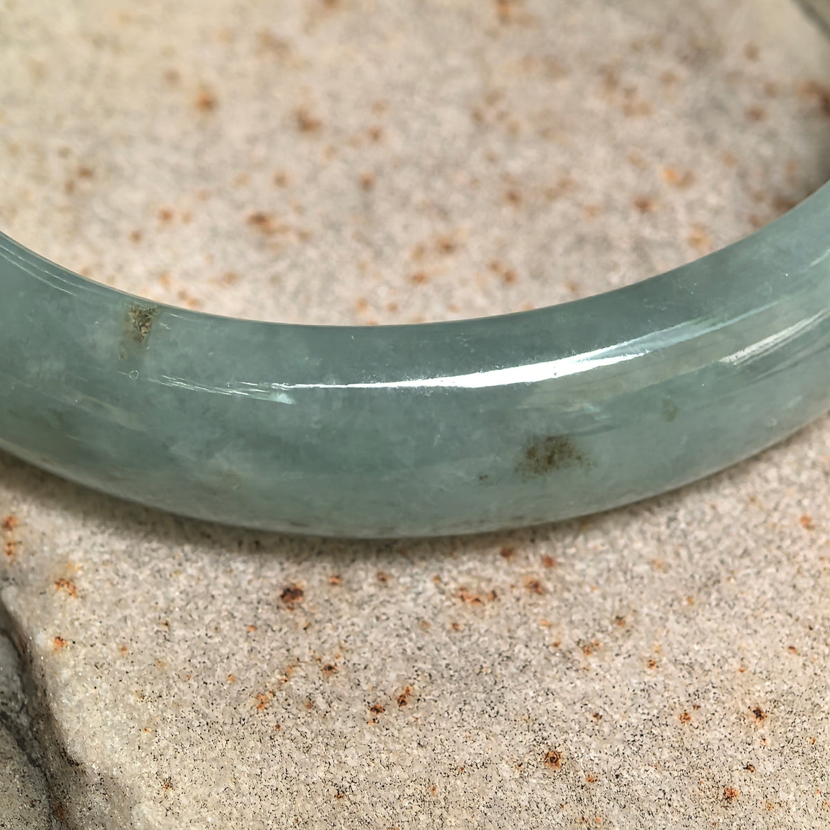 Glutinous Blue-Green Oval Jadeite Bangle -51mm