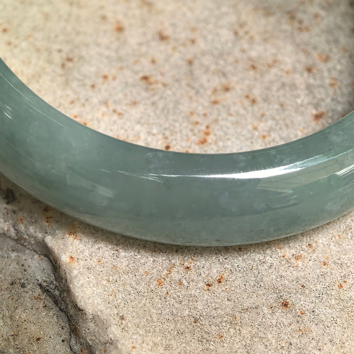 Glutinous Blue-Green Oval Jadeite Bangle -51mm