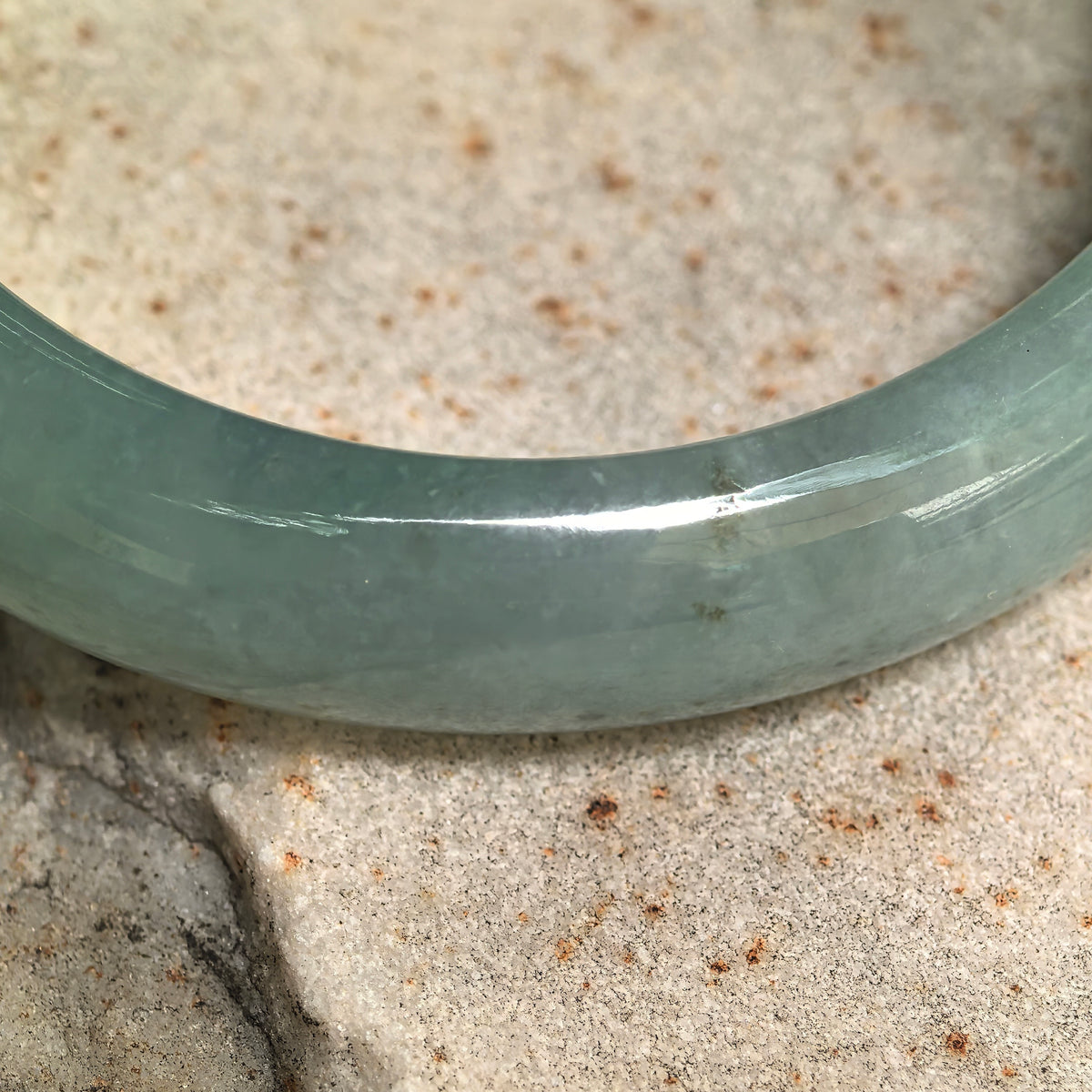 Glutinous Blue-Green Oval Jadeite Bangle -51mm