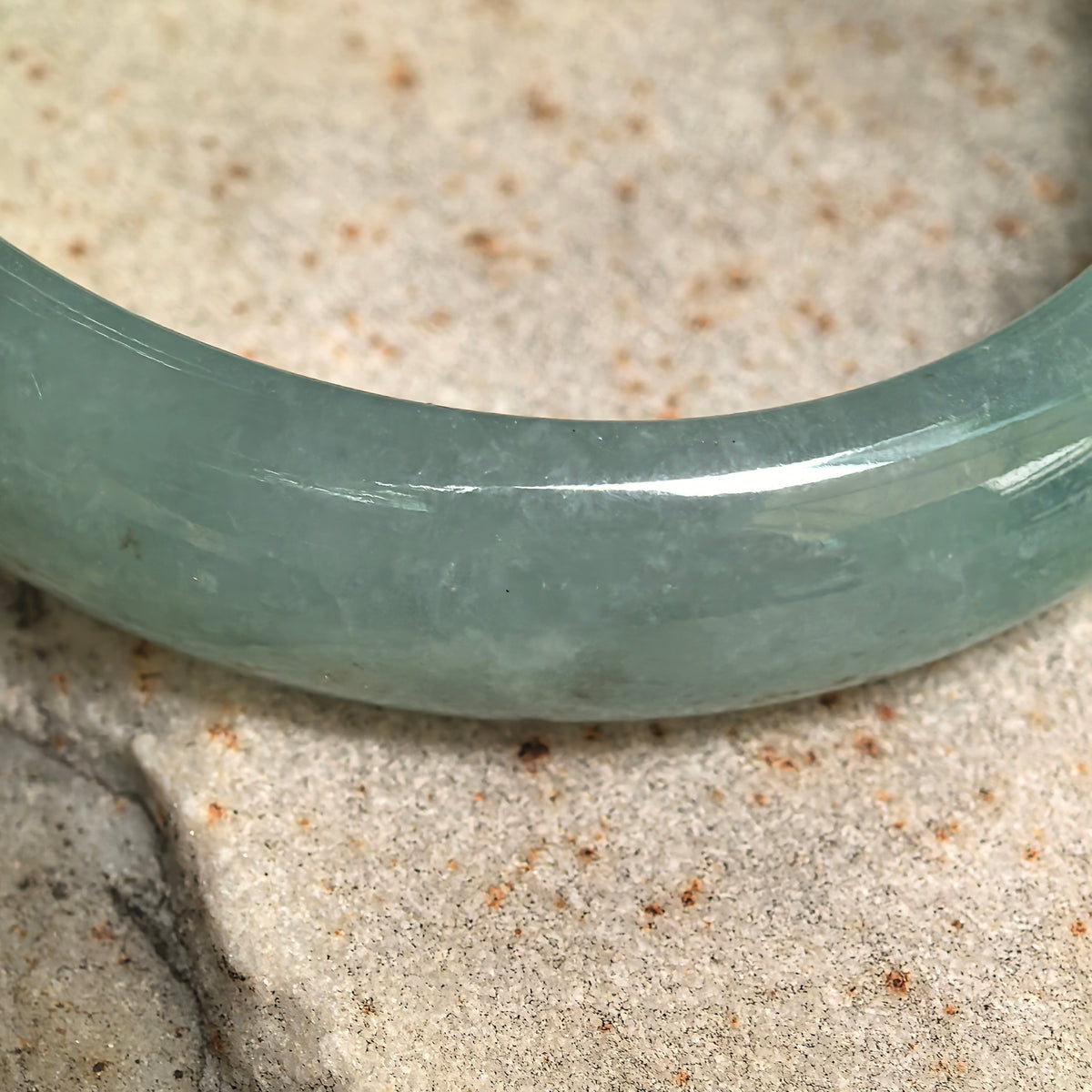 Glutinous Blue-Green Oval Jadeite Bangle -51mm