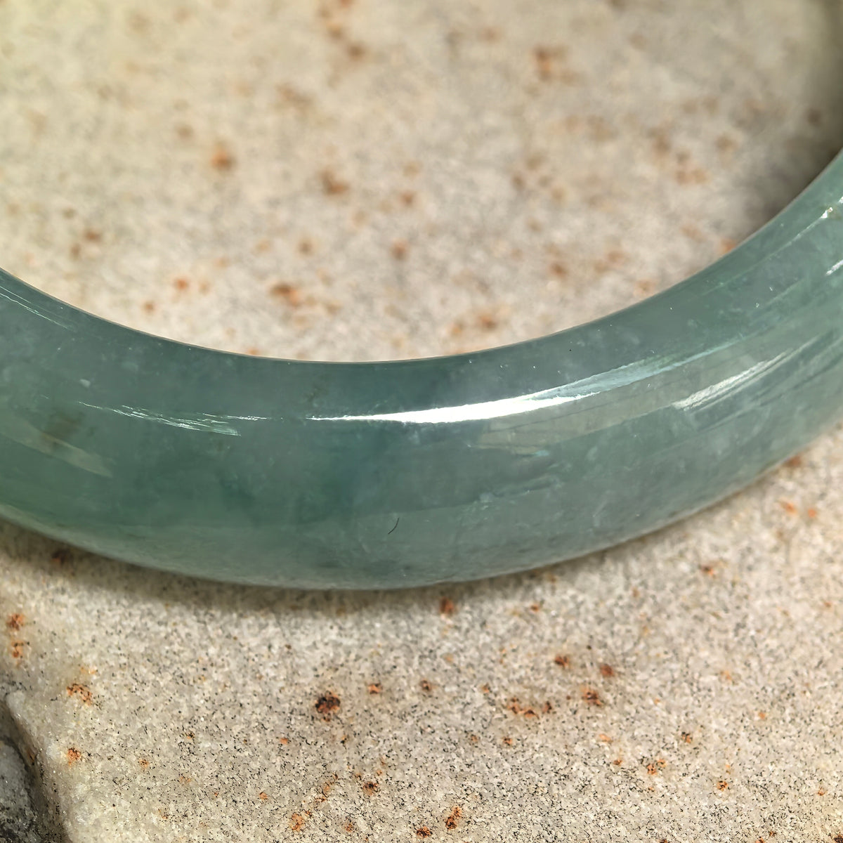 Glutinous Blue-Green Oval Jadeite Bangle -51mm