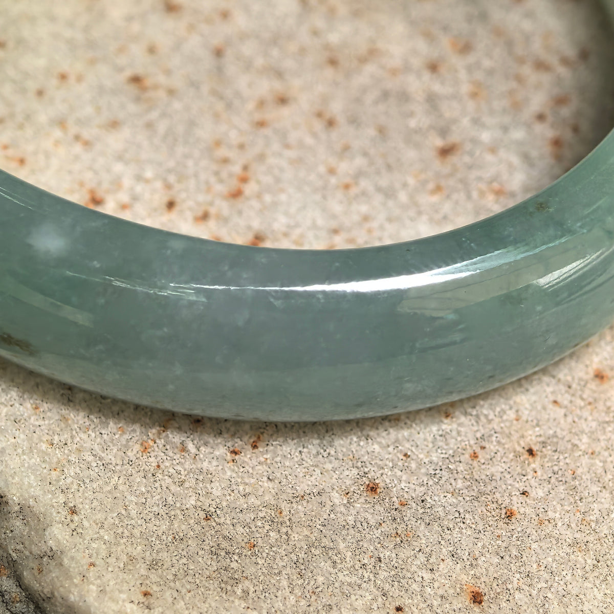 Glutinous Blue-Green Oval Jadeite Bangle -51mm