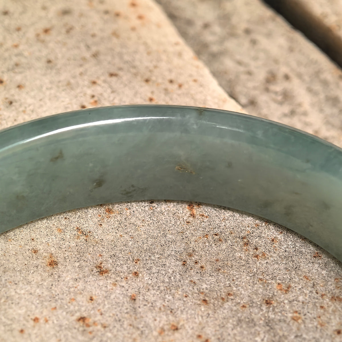 Glutinous Blue-Green Oval Jadeite Bangle -51mm