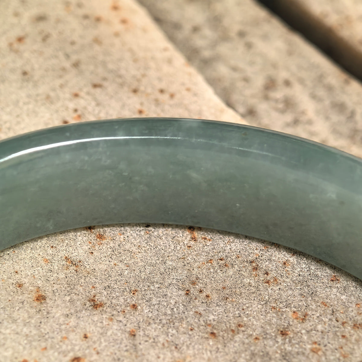 Glutinous Blue-Green Oval Jadeite Bangle -51mm