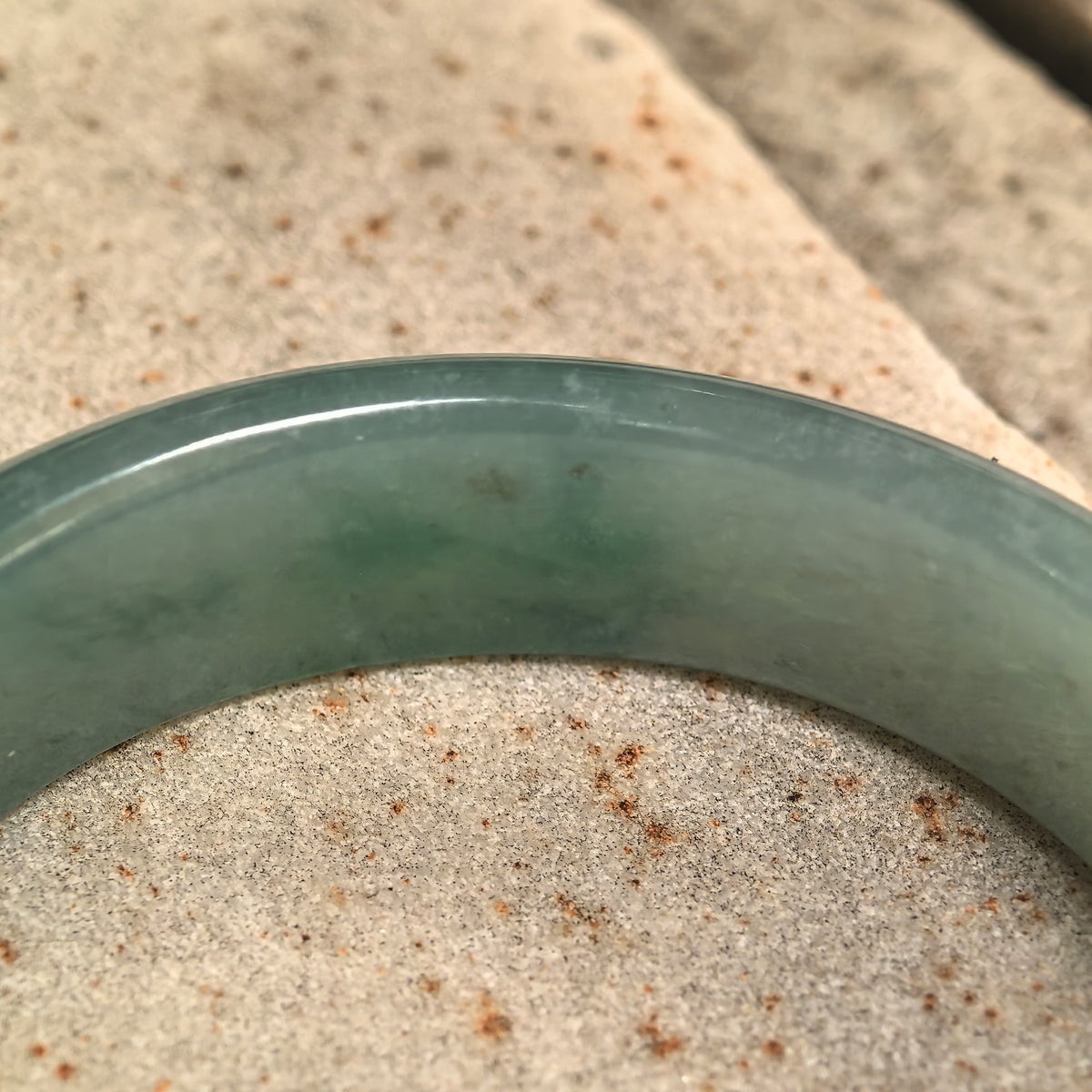 Glutinous Blue-Green Oval Jadeite Bangle -51mm