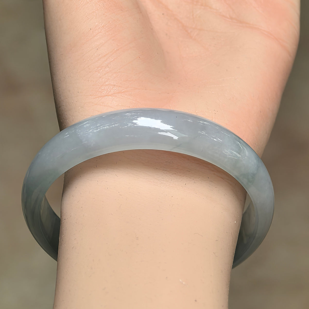 Icy Glutinous Light Green D-Shape Jadeite Bangle -58mm