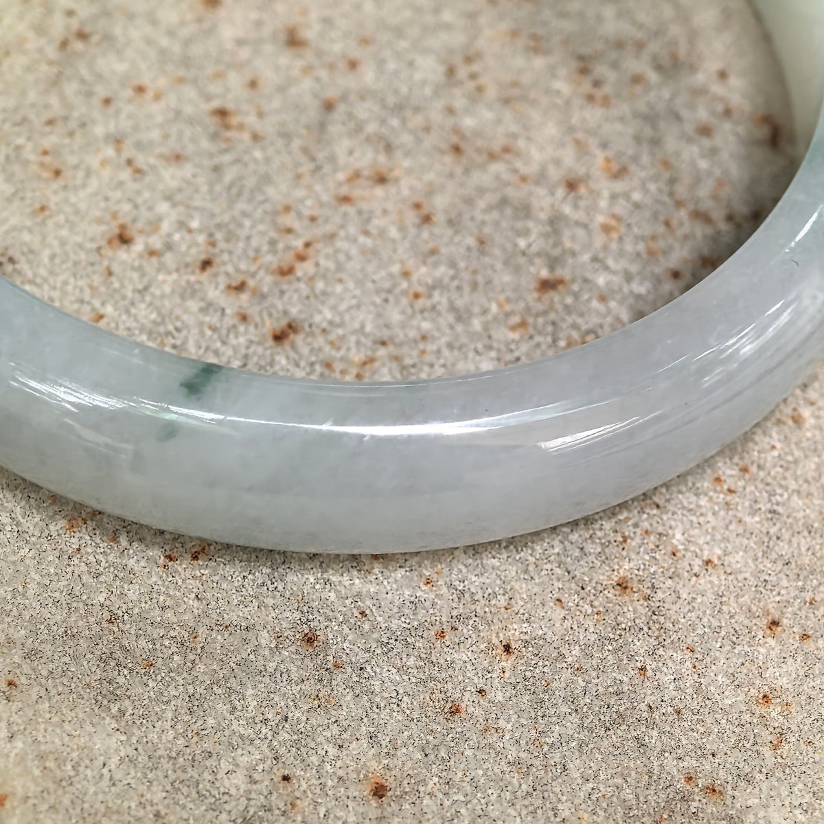 Fine Glutinous Milky White and Green Floating Flower D-Shape Jadeite Bangle -53mm