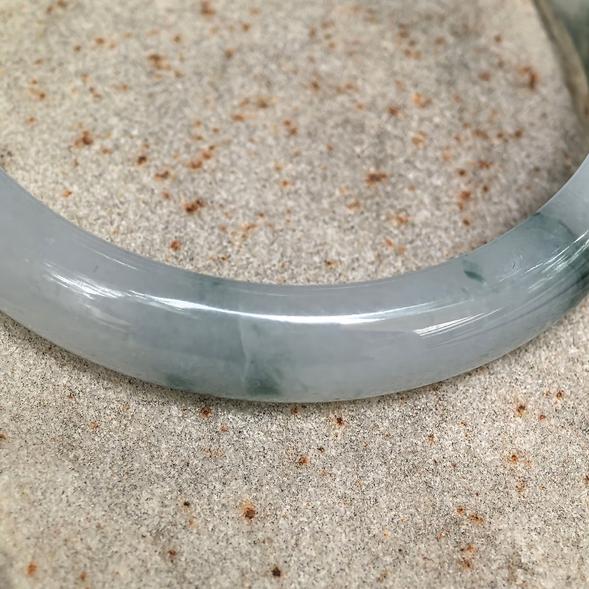 Fine Glutinous Milky White and Green Floating Flower D-Shape Jadeite Bangle -53mm