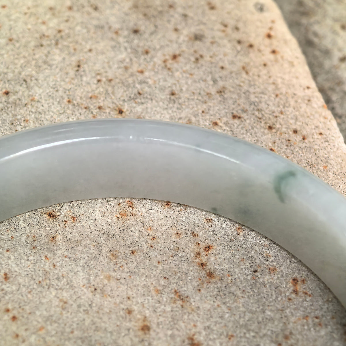 Fine Glutinous Milky White and Green Floating Flower D-Shape Jadeite Bangle -53mm
